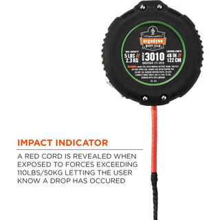 Squids 3010 Retractable Lanyard w/Locking Carabiner+Belt Clip, 5 lb Max Work Capacity, 48", Black, Ships in 1-3 Business Days