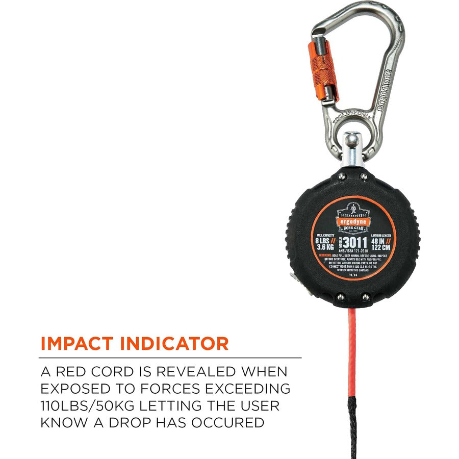 Squids 3011 Retractable Lanyard w/Tool+Swivel Anchor Carabiners, 8 lb Max Work Cap, 48", Black, Ships in 1-3 Business Days
