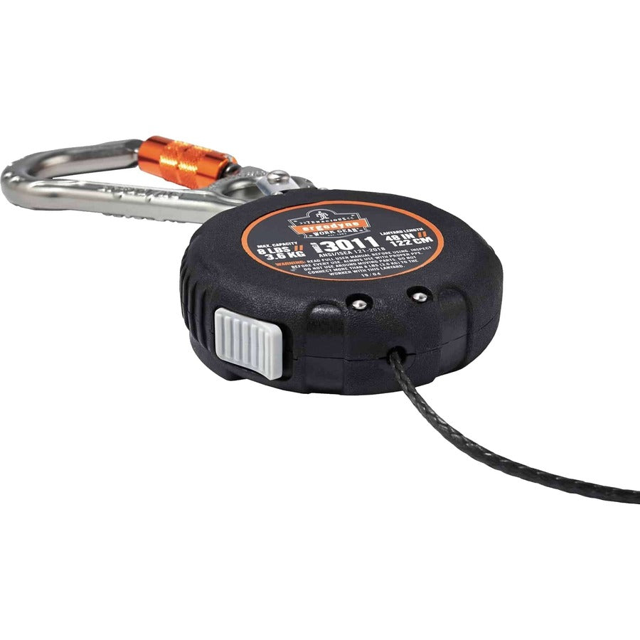 Squids 3011 Retractable Lanyard w/Tool+Swivel Anchor Carabiners, 8 lb Max Work Cap, 48", Black, Ships in 1-3 Business Days