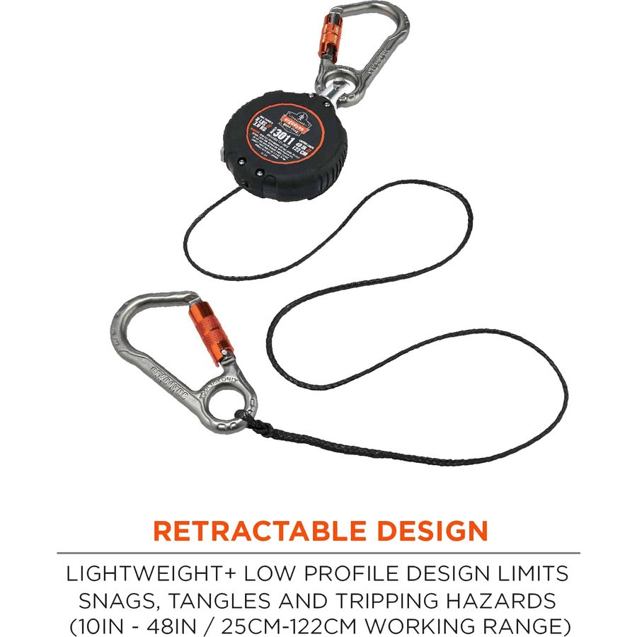 Squids 3011 Retractable Lanyard w/Tool+Swivel Anchor Carabiners, 8 lb Max Work Cap, 48", Black, Ships in 1-3 Business Days