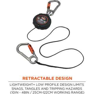 Squids 3011 Retractable Lanyard w/Tool+Swivel Anchor Carabiners, 8 lb Max Work Cap, 48", Black, Ships in 1-3 Business Days