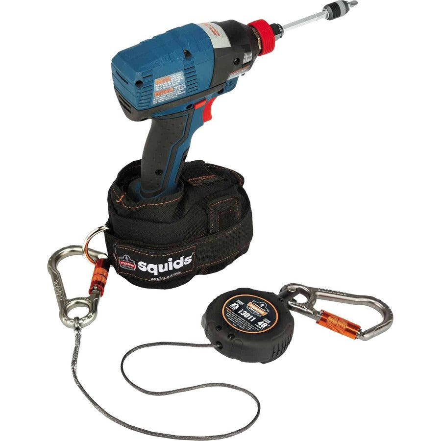 Squids 3011 Retractable Lanyard w/Tool+Swivel Anchor Carabiners, 8 lb Max Work Cap, 48", Black, Ships in 1-3 Business Days