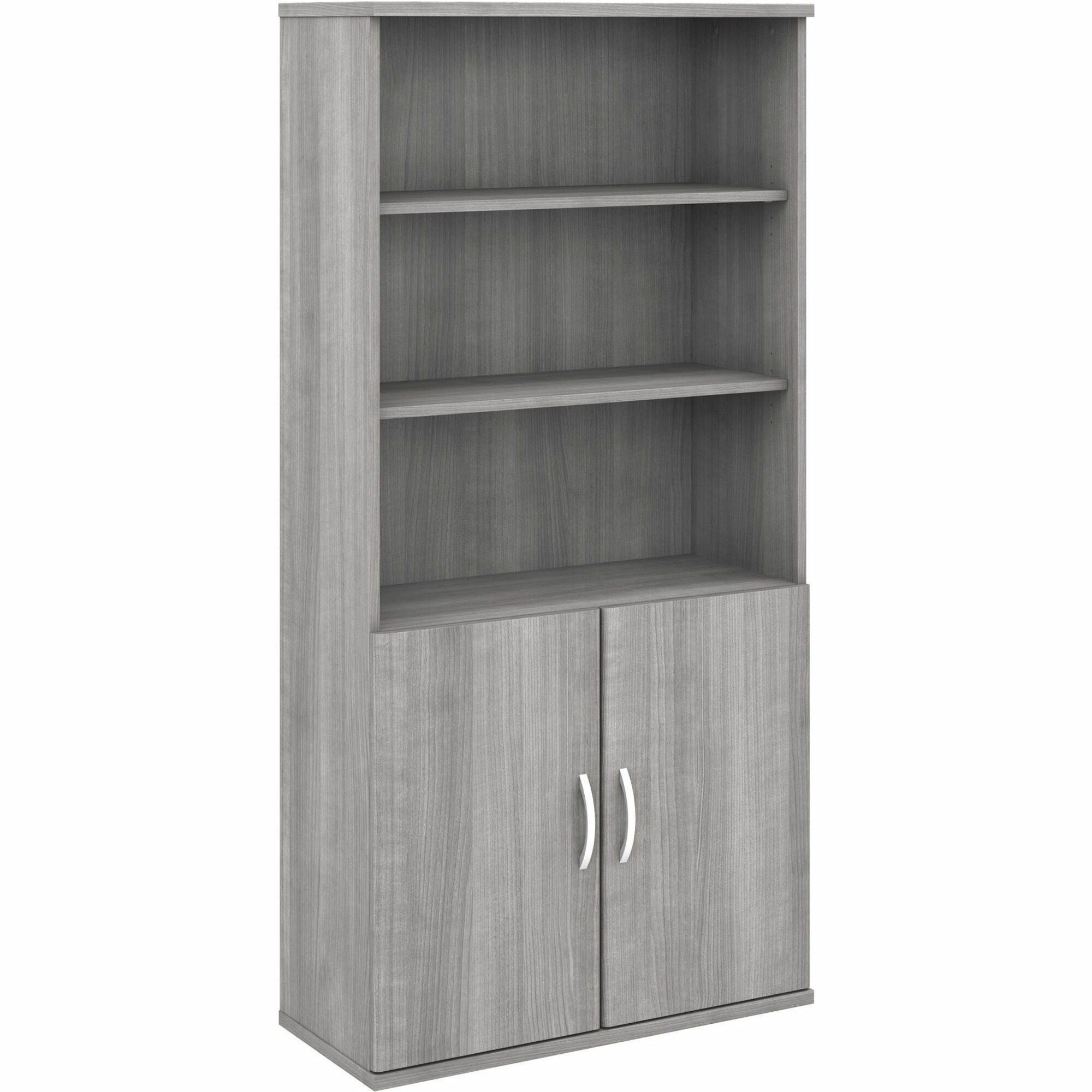 Bush Business Furniture Studio C 5 Shelf Bookcase with Doors - 36"72" Bookcase - 2 Door(s) - 5 Shelve(s) - 3 Adjustable Shelf(ves) - Finish: Platinum Gray, Thermofused Laminate (TFL) - 1