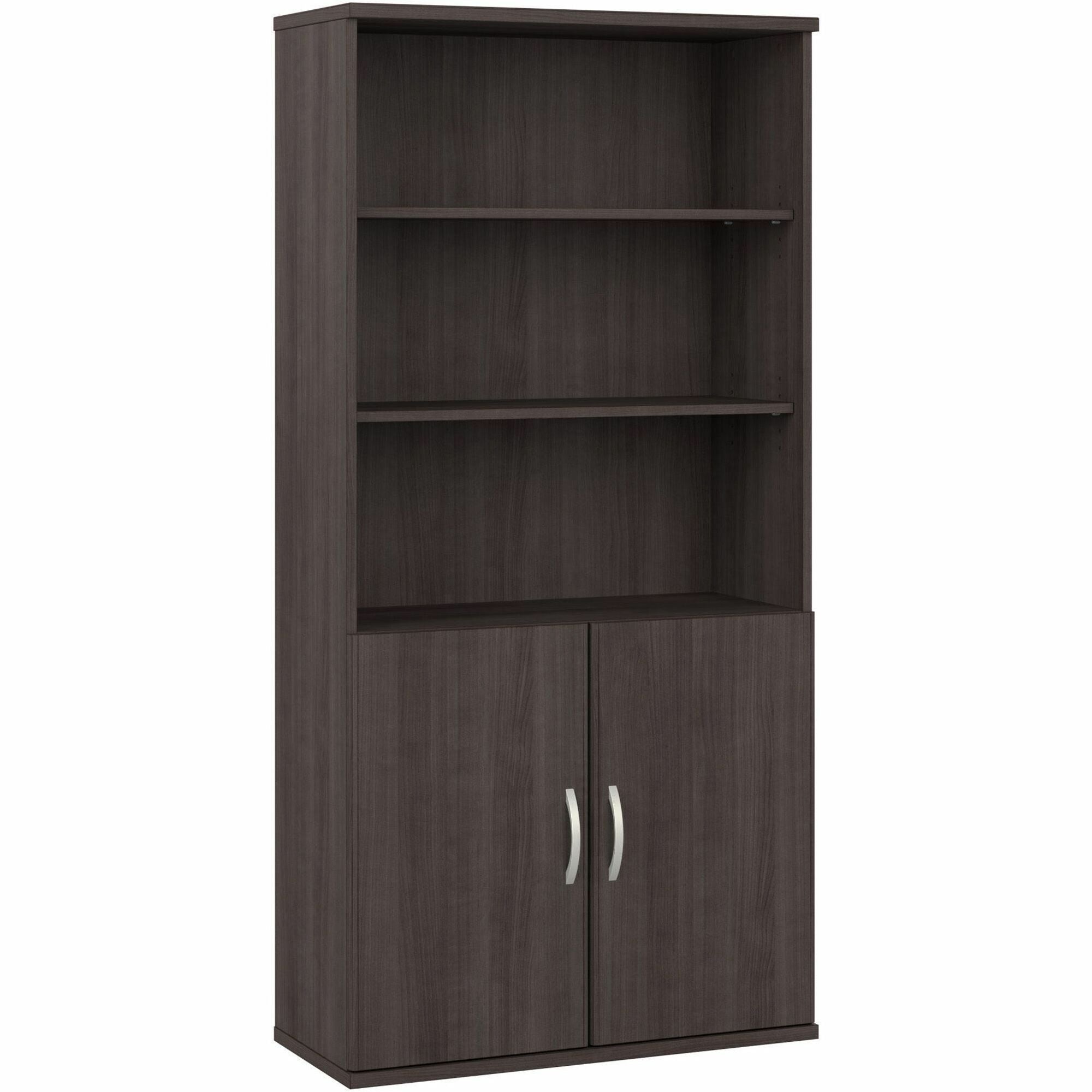 Bush Business Furniture Studio C 5 Shelf Bookcase with Doors - 36"72" Bookcase - 2 Door(s) - 5 Shelve(s) - 3 Adjustable Shelf(ves) - Finish: Storm Gray, Thermofused Laminate (TFL) - 1