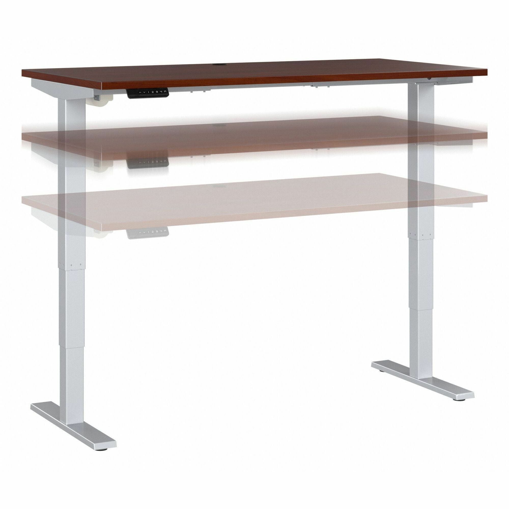 Bush Business Furniture Move 40 Series 60w X 30d Electric Height Adjustable Standing Desk - For - Table TopHansen Cherry Rectangle Top - Silver T-shaped Base - 176 lb Capacity - Adjustable Height - 28.17" to 48.24" Adjustment x 59.45" Table Top Width - 1