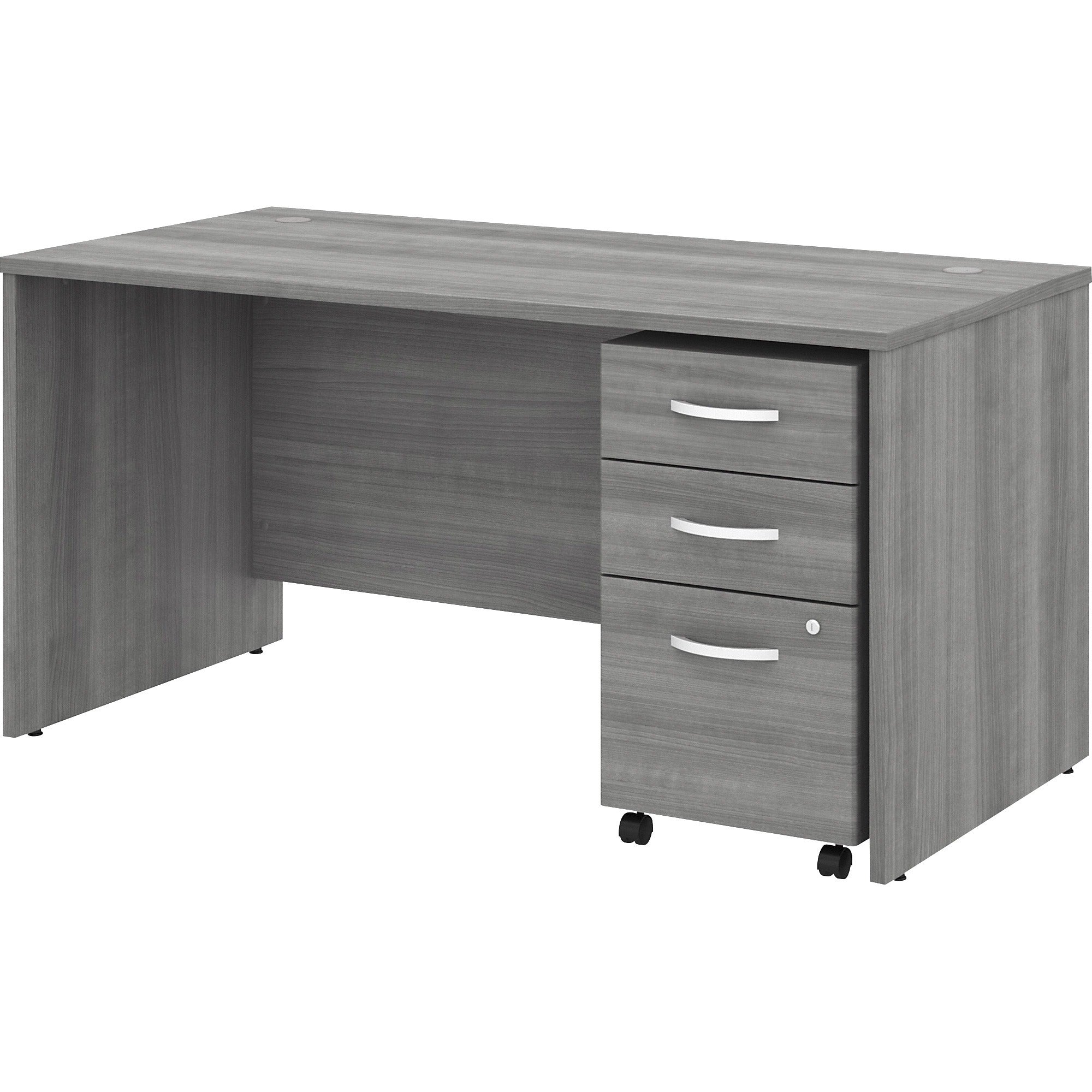 Bush Business Furniture Studio C 60W x 30D Office Desk with Mobile File Cabinet - 60" x 30" Desk - 3 x File, Box Drawer(s) - Band Edge - Finish: Platinum Gray, Thermofused Laminate (TFL) - 1