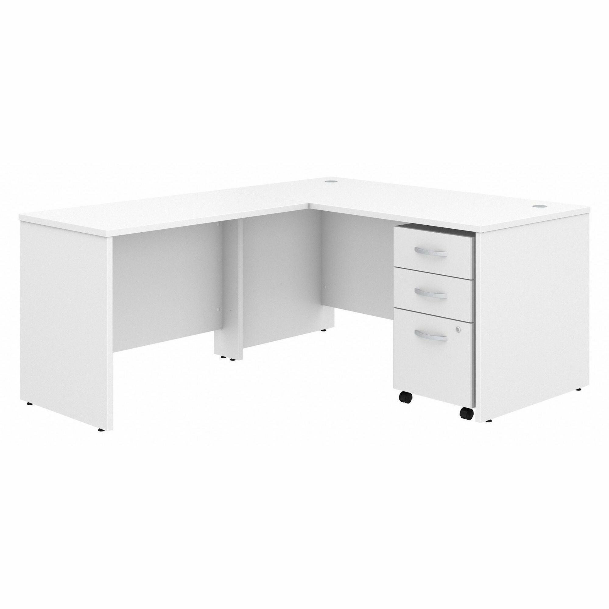 Bush Business Furniture Studio C 60W x 30D L Shaped Desk with Mobile File Cabinet and 42W Return - 60" x 30" Desk, 42" Return - 3 x Box, File Drawer(s) - Band Edge - Finish: White, Thermofused Laminate (TFL) - 1