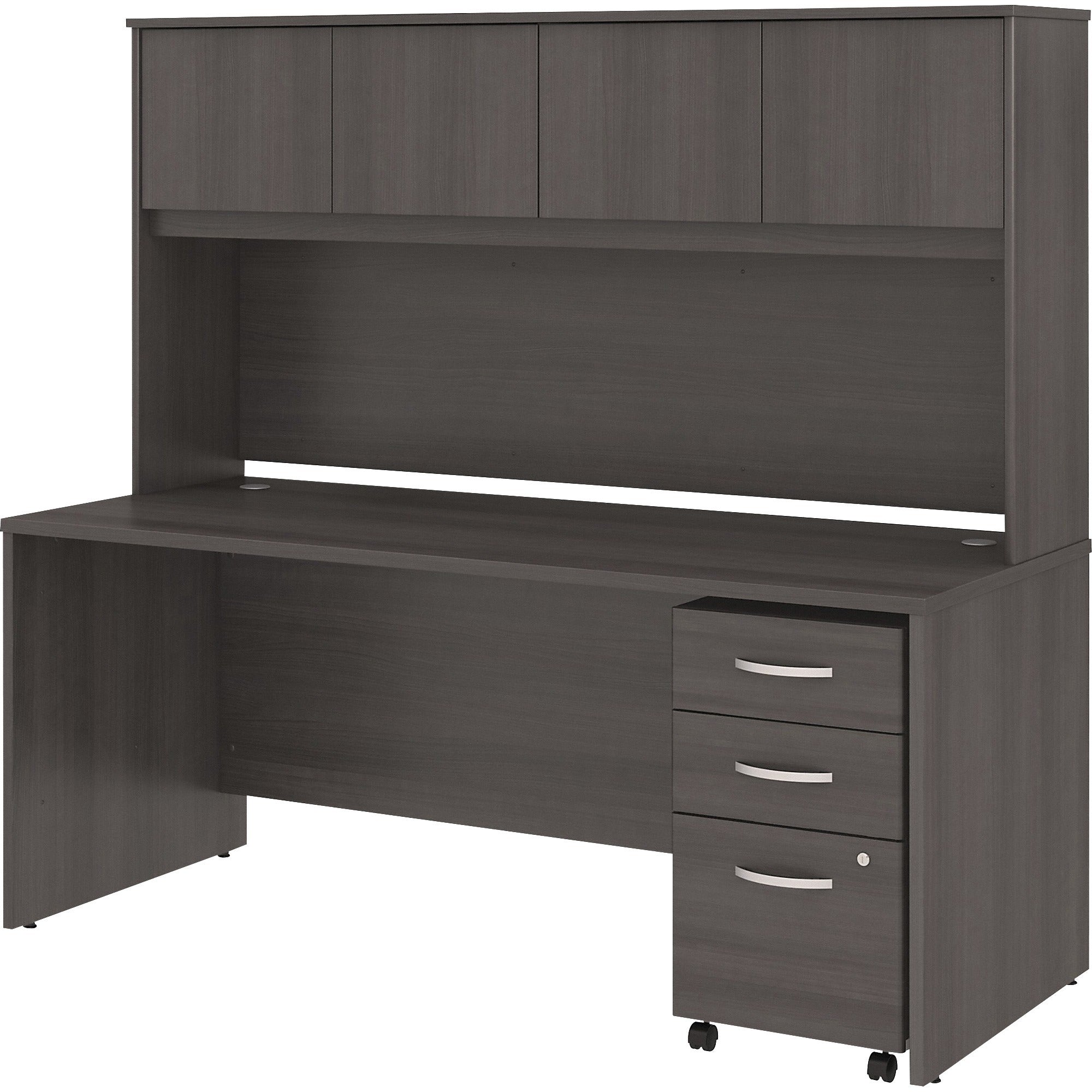 Bush Business Furniture Studio C 72W x 30D Office Desk with Hutch and Mobile File Cabinet - 72" x 30" Desk, 72" Hutch - 3 x File, Box Drawer(s) - 4 Door(s) - Band Edge - Finish: Storm Gray, Thermofused Laminate (TFL) - 1