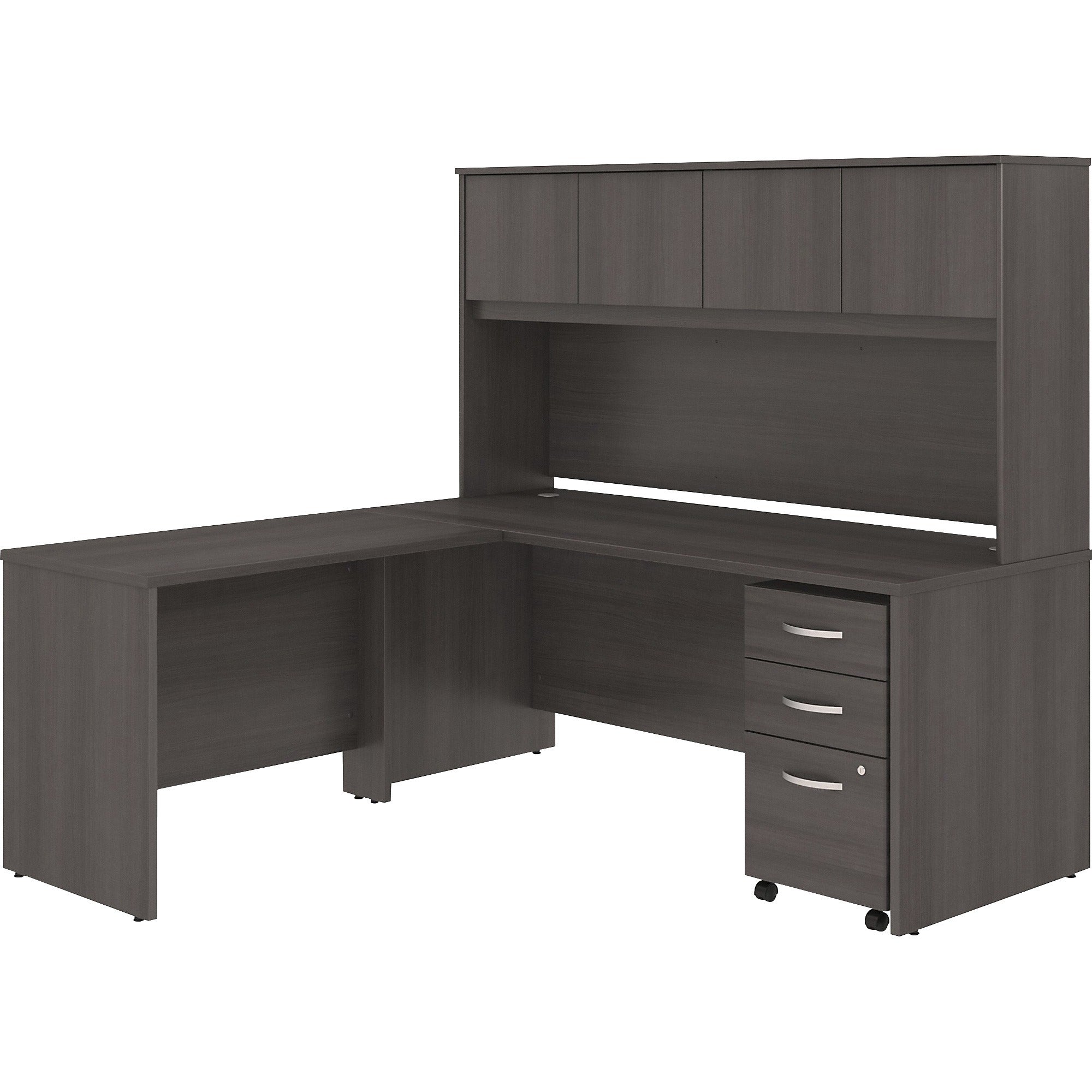 Bush Business Furniture Studio C 72W X 30D L Shaped Desk With Hutch, Mobile File Cabinet and 42W Return - 72" x 30" Desk, 42" Return, 72" Hutch - 3 x File, Box Drawer(s) - 4 Door(s) - Band Edge - Finish: Storm Gray, Thermofused Laminate (TFL) - 1