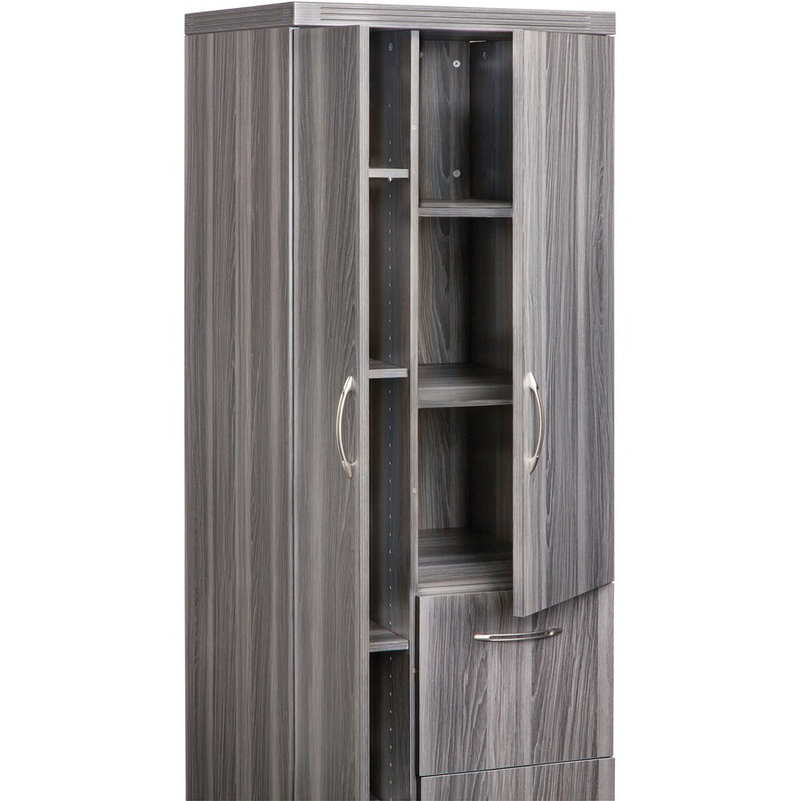 Safco Aberdeen Series Personal Storage Tower - 14.9"0.7" x 64.3" Door, 18.7"9.1" Drawer, 22.6" x 22.7"62.2" Interior Cabinet - 2 x File Drawer(s) - 2 Door(s) - 6 Shelve(s) - 6 Adjustable Shelf(ves) - Material: Medium Density Fiberboard (MDF), Laminat