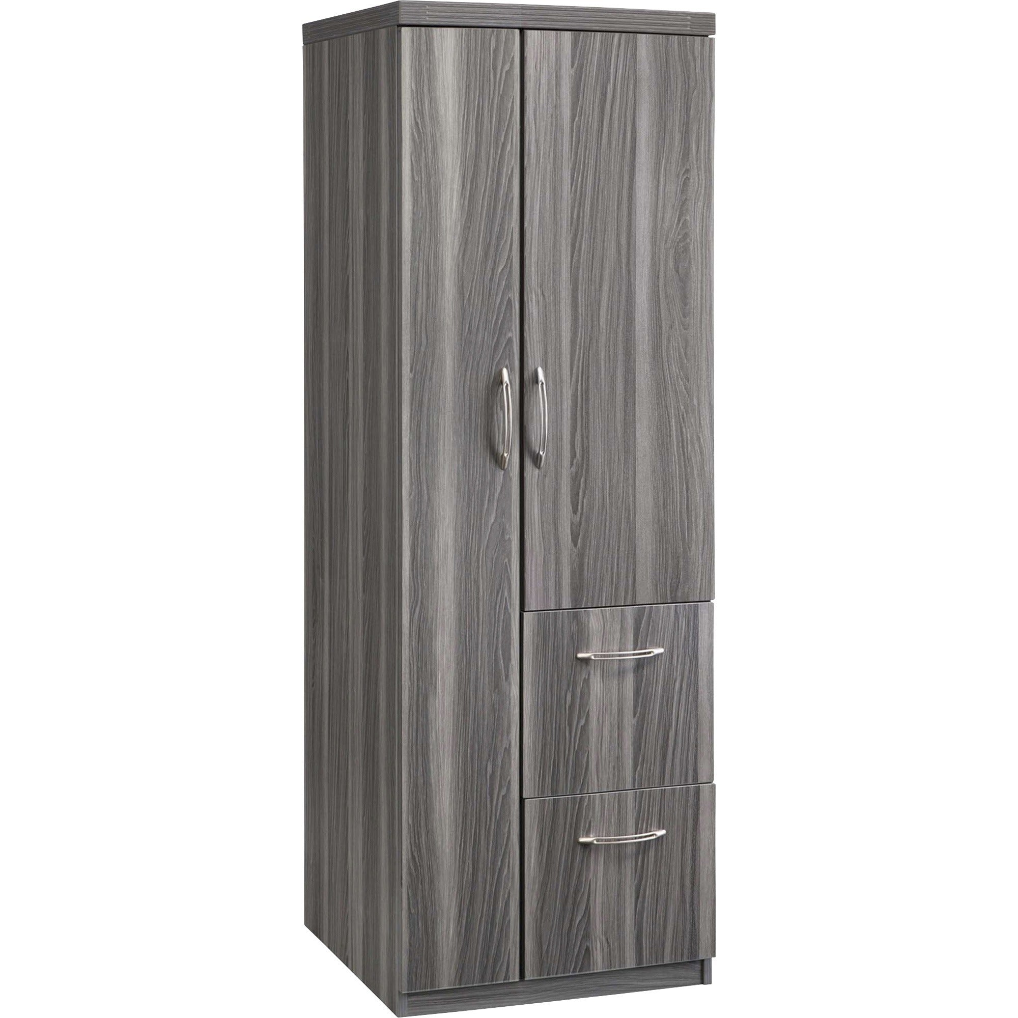 Safco Aberdeen Series Personal Storage Tower - 14.9"0.7" x 64.3" Door, 18.7"9.1" Drawer, 22.6" x 22.7"62.2" Interior Cabinet - 2 x File Drawer(s) - 2 Door(s) - 6 Shelve(s) - 6 Adjustable Shelf(ves) - Material: Medium Density Fiberboard (MDF), Laminat