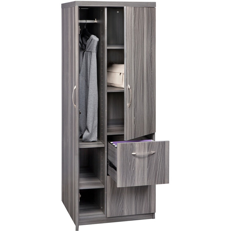 Safco Aberdeen Series Personal Storage Tower - 14.9"0.7" x 64.3" Door, 18.7"9.1" Drawer, 22.6" x 22.7"62.2" Interior Cabinet - 2 x File Drawer(s) - 2 Door(s) - 6 Shelve(s) - 6 Adjustable Shelf(ves) - Material: Medium Density Fiberboard (MDF), Laminat