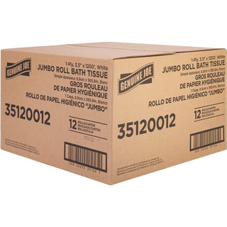 Genuine Joe 1-ply Jumbo Roll Bath Tissue - 1 Ply - 3.63" x 1200 ft - 8.88" Roll Diameter - White - Fiber - Sewer-safe, Septic Safe - For Bathroom - 12 / Carton