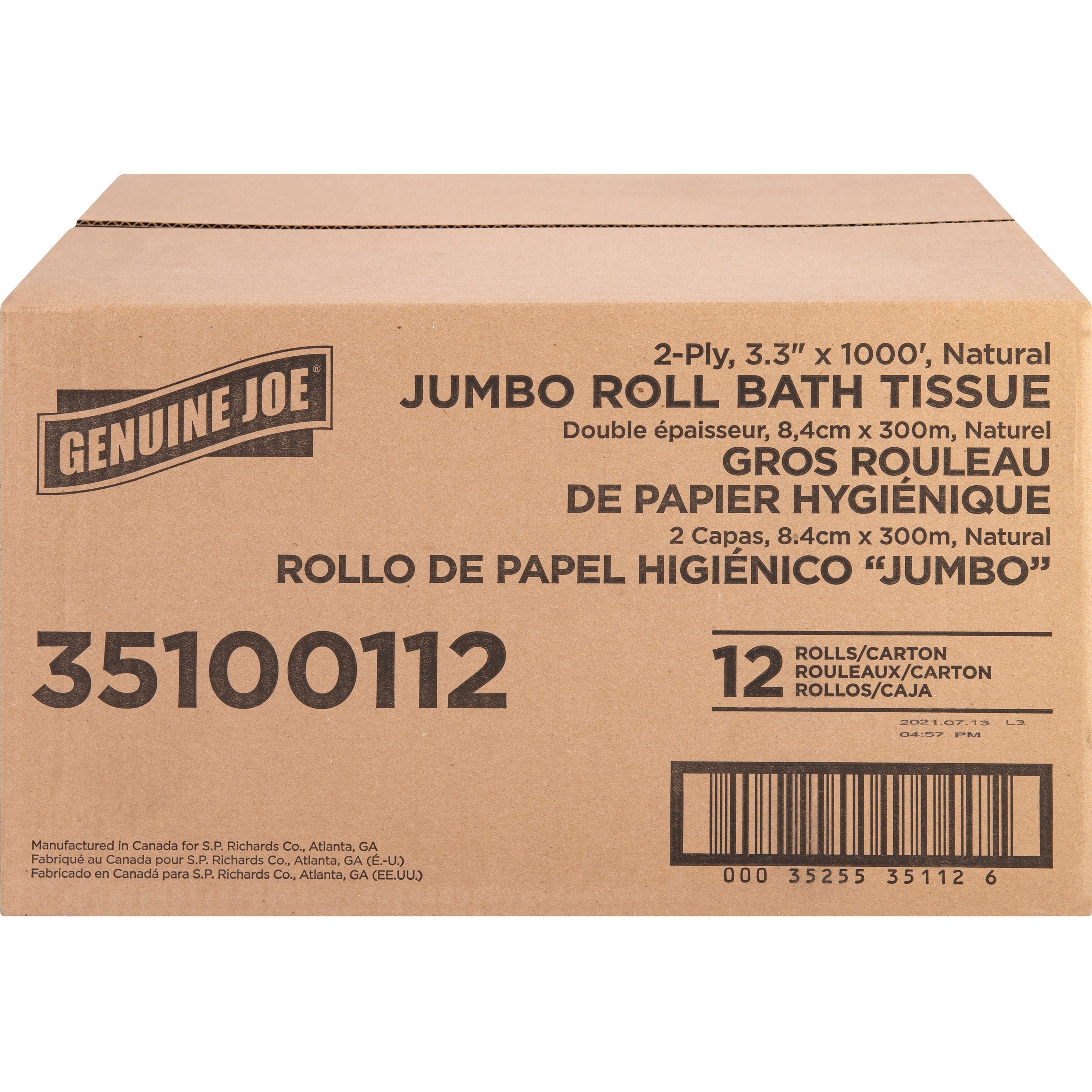 genuine-joe-jumbo-jr-dispenser-bath-tissue-roll-2-ply-330-x-1000-ft-888-roll-diameter-white-fiber-sewer-safe-septic-safe-for-bathroom-12-carton_gjo35100112 - 2