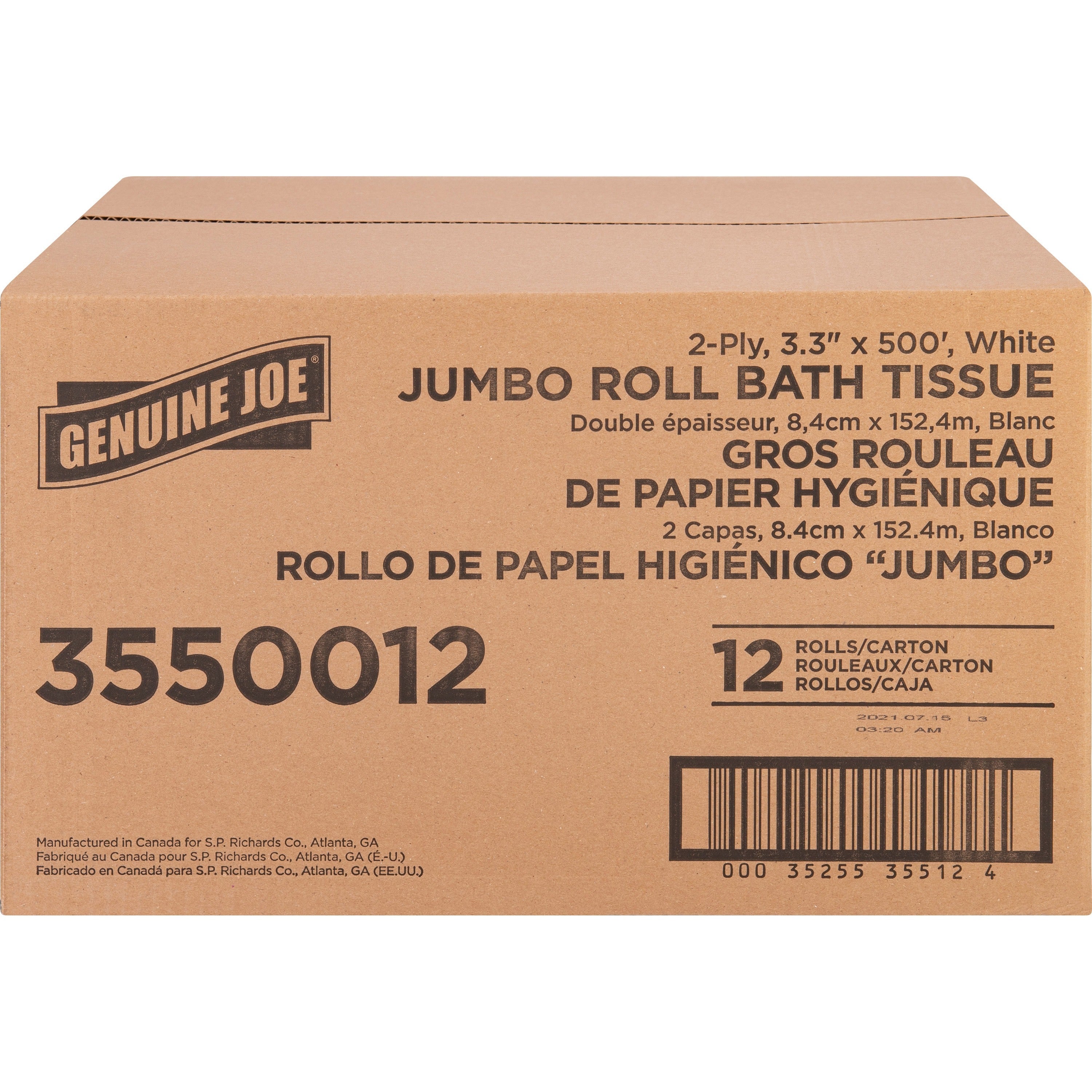 genuine-joe-jumbo-jr-dispenser-bath-tissue-roll-2-ply-330-x-500-ft-888-roll-diameter-white-fiber-sewer-safe-septic-safe-for-bathroom-12-carton_gjo3550012 - 2