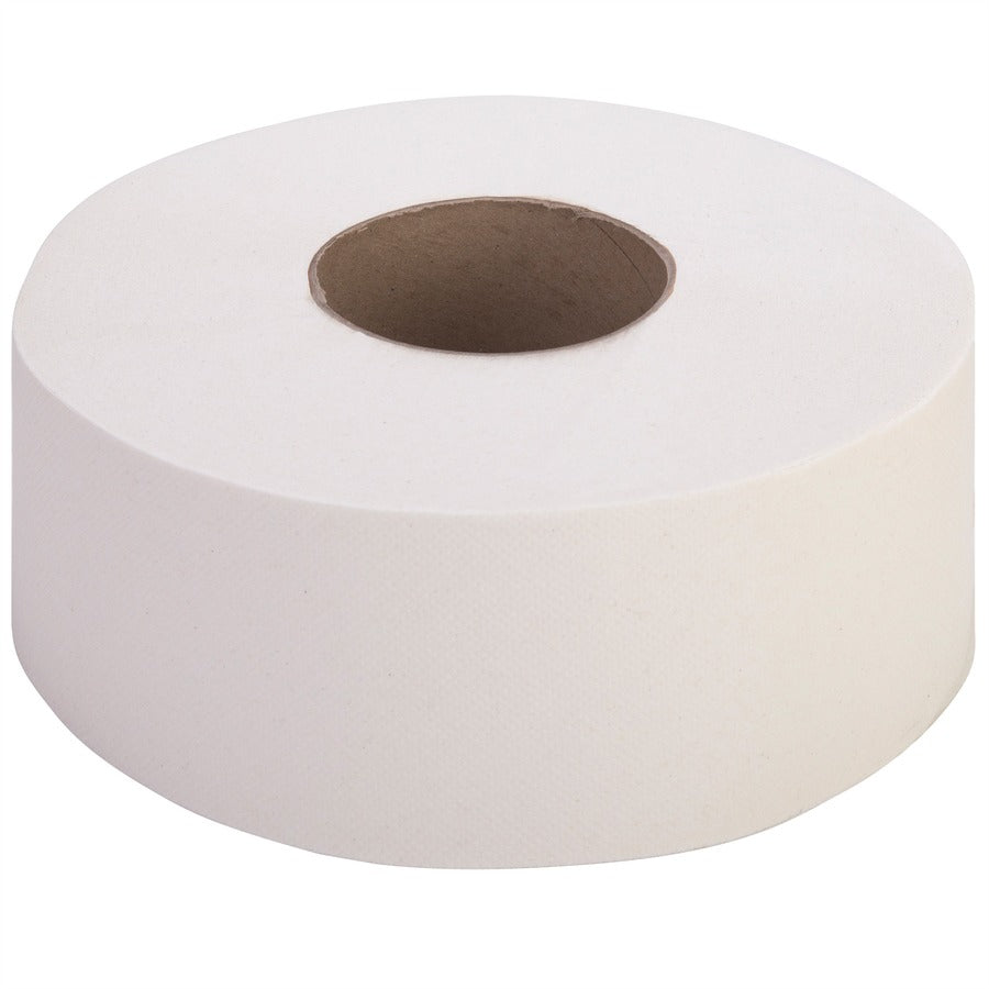 Genuine Joe Jumbo Jr Dispenser Bath Tissue Roll - 2 Ply - 3.30" x 700 ft - 8.88" Roll Diameter - White - Fiber - Sewer-safe, Septic Safe - For Bathroom - 12 / Carton