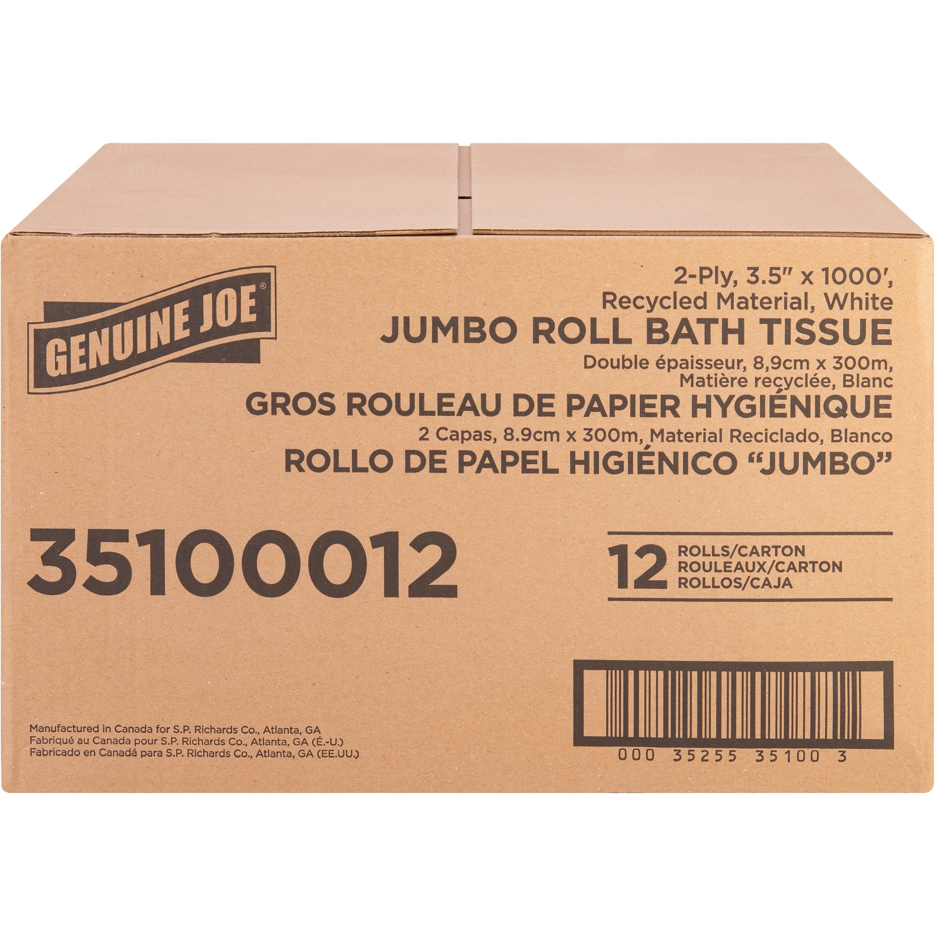genuine-joe-jumbo-jr-dispenser-bath-tissue-roll-2-ply-350-x-1000-ft-888-roll-diameter-white-fiber-sewer-safe-septic-safe-for-bathroom-12-carton_gjo35100012 - 3
