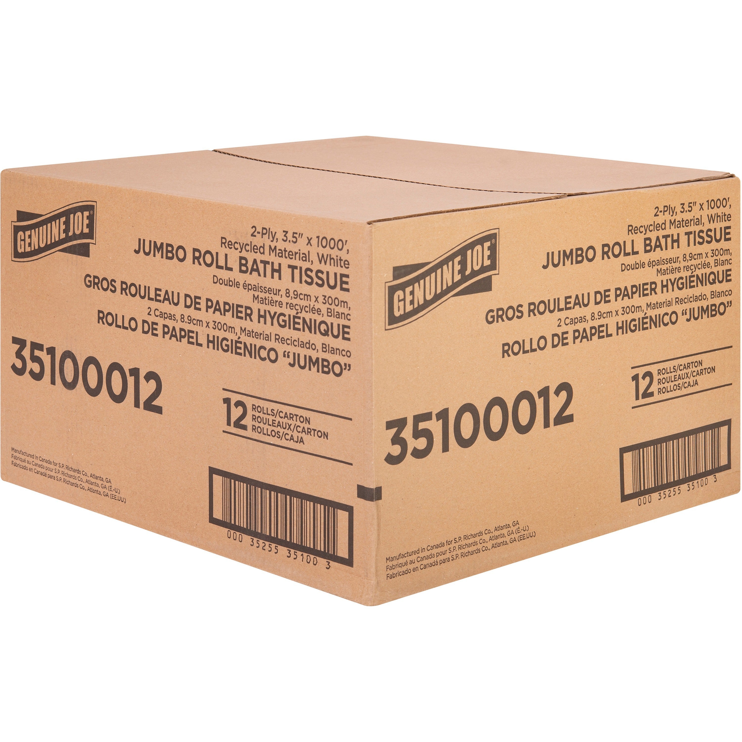 genuine-joe-jumbo-jr-dispenser-bath-tissue-roll-2-ply-350-x-1000-ft-888-roll-diameter-white-fiber-sewer-safe-septic-safe-for-bathroom-12-carton_gjo35100012 - 4