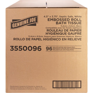 Genuine Joe 2-ply Bath Tissue - 2 Ply - 4.50" x 3.80" - 500 Sheets/Roll - White - Fiber - Perforated, Absorbent, Soft - For Bathroom, Restroom - 96 / Carton