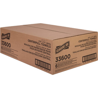 Genuine Joe Centerpull Towel Rolls - 600 Sheets/Roll - White - Virgin Fiber - Center Pull, Soft, Absorbent - For Washroom - 6 / Carton