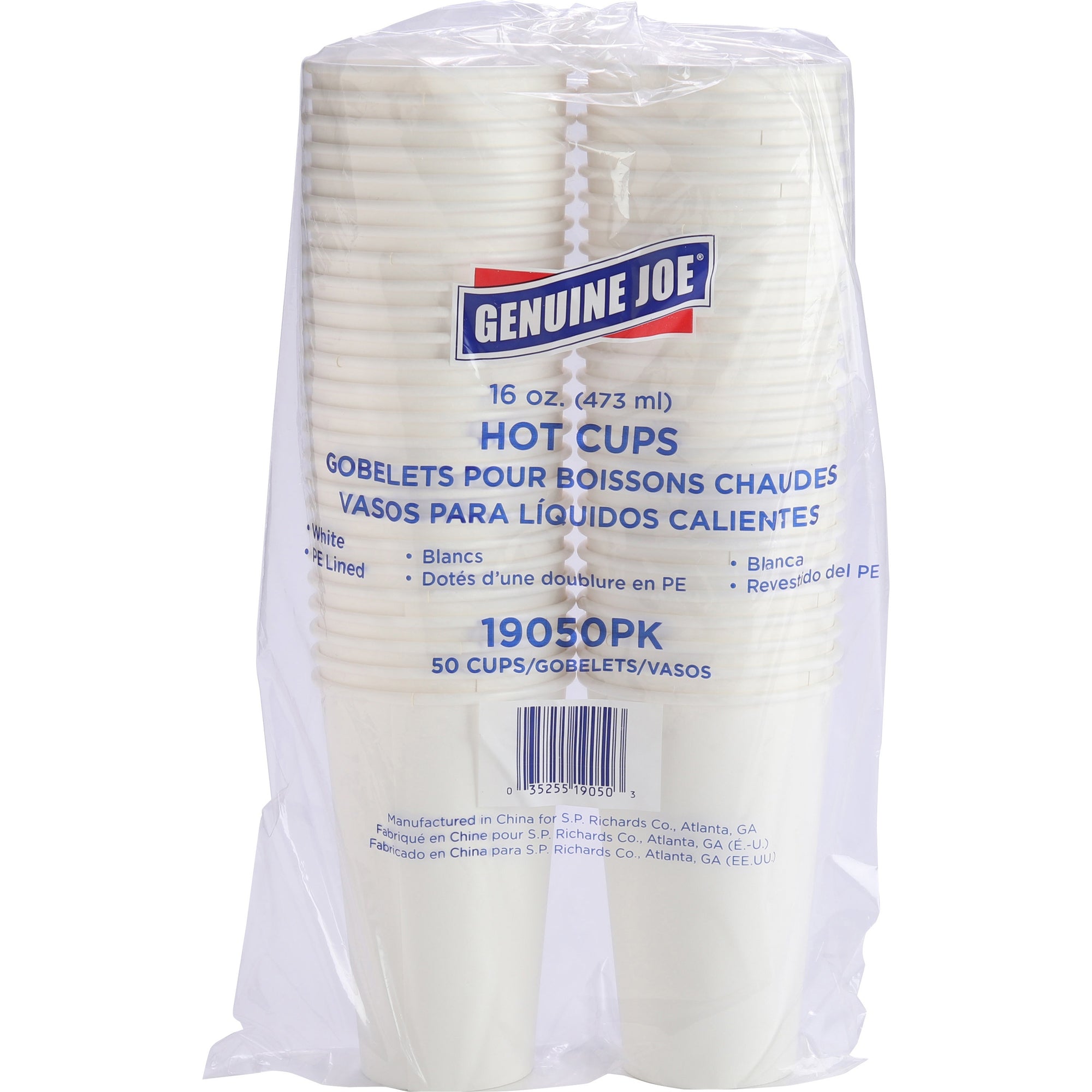 Genuine Joe 16 oz Disposable Hot Cups - 50 / Pack - 50 / Pack - White - Polyurethane - Coffee, Hot Drink, Picnic, Company, Tea, Hot Chocolate, Beverage