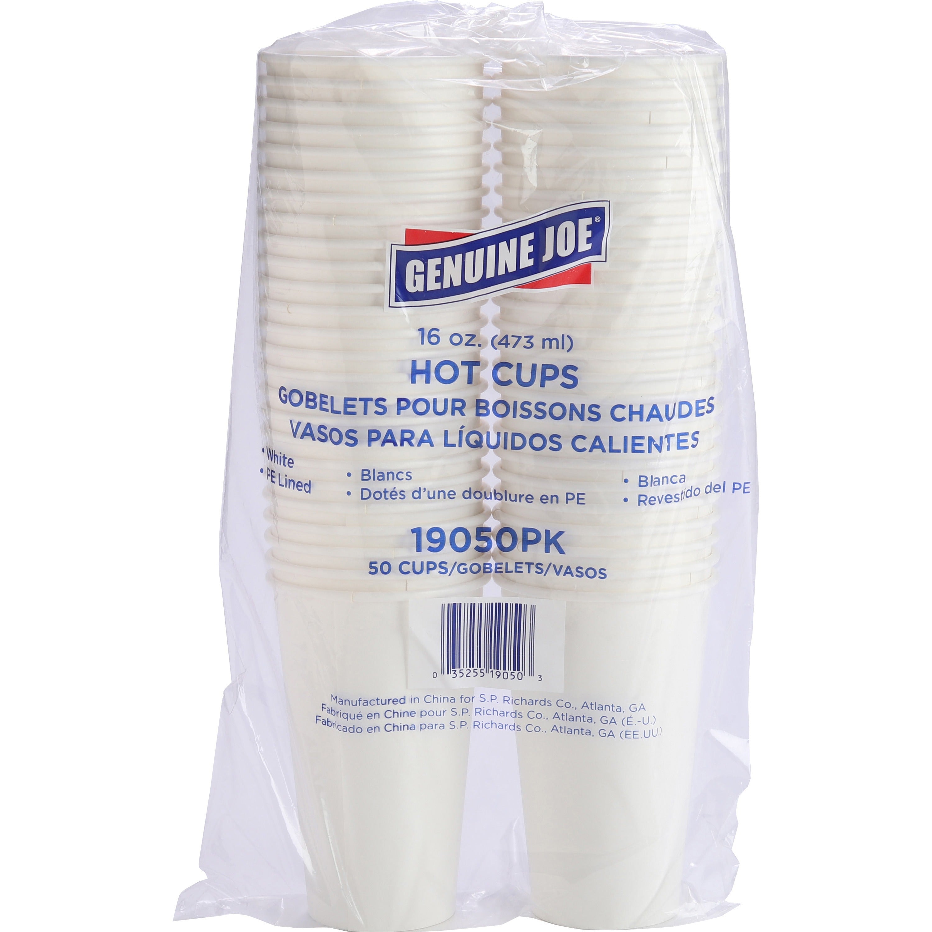 Genuine Joe 16 oz Disposable Hot Cups - 50 / Pack - 50 / Pack - White - Polyurethane - Coffee, Hot Drink, Picnic, Company, Tea, Hot Chocolate, Beverage