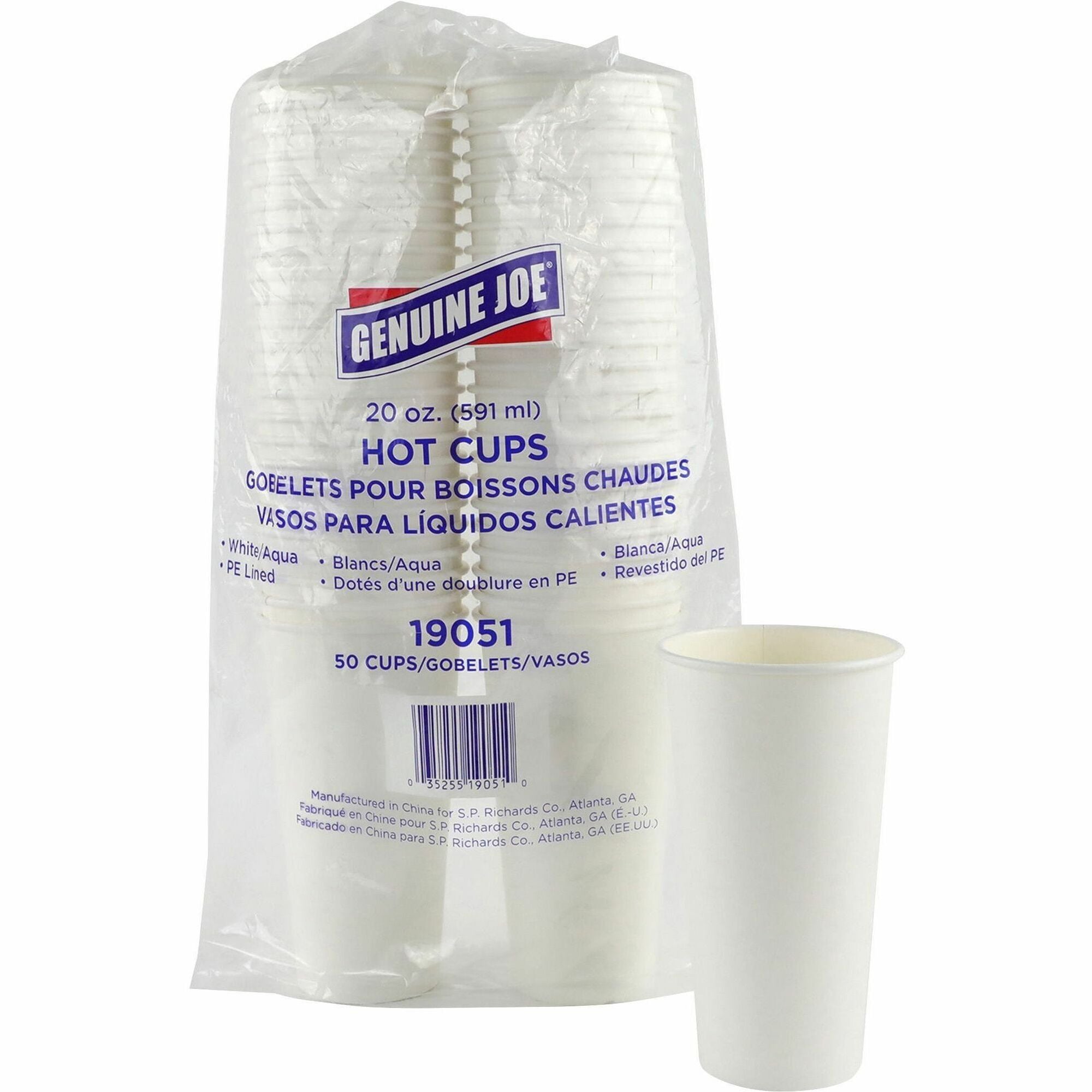 Genuine Joe 20 oz Disposable Hot Cups - 50 / Pack - 50 / Pack - White - Polyurethane - Coffee, Hot Drink, Picnic, Company, Tea, Hot Chocolate, Beverage