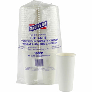 Genuine Joe 20 oz Disposable Hot Cups - 50 / Pack - 50 / Pack - White - Polyurethane - Coffee, Hot Drink, Picnic, Company, Tea, Hot Chocolate, Beverage
