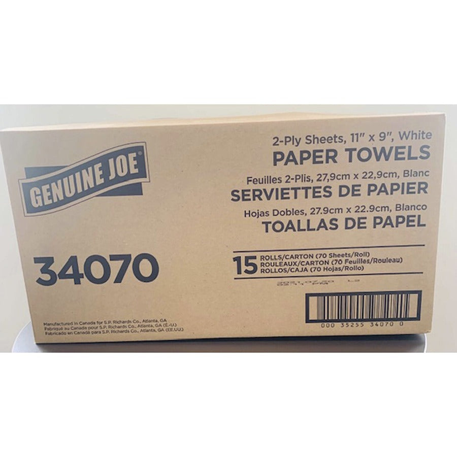 genuine-joe-2-ply-paper-towel-rolls-2-ply-9-x-11-70-sheets-roll-white-paper-absorbent-soft-perforated-tear-resistant-for-hand-food-service-kitchen-breakroom-15-carton_gjo34070 - 6