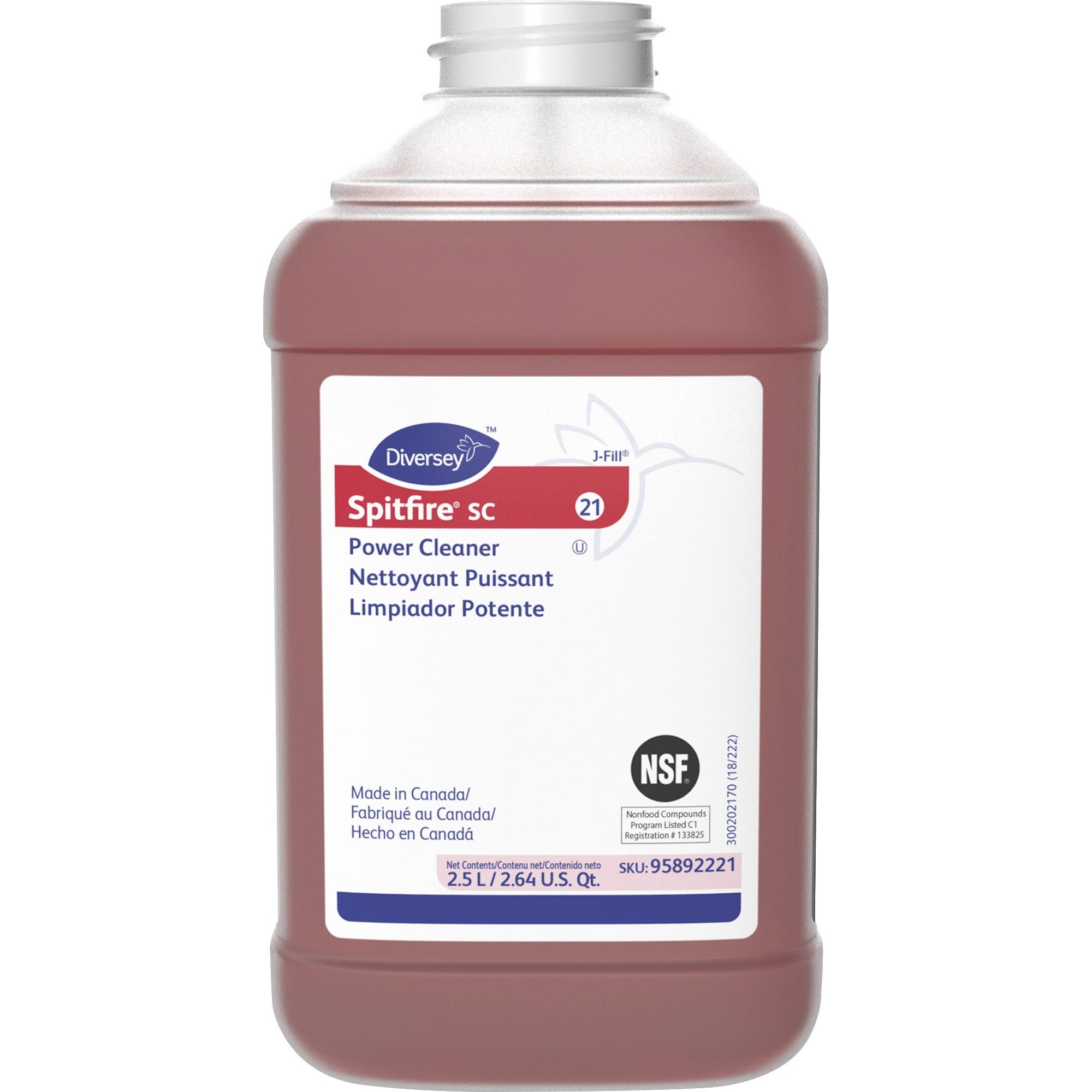 Diversey Spitfire SC Power Cleaner - Ready-To-Use - 169.1 fl oz (5.3 quart) - Pine ScentBottle - 2 / Carton - Rinse-free, Residue-free, Streak-free, No-mess, Heavy Duty, Kosher - Red