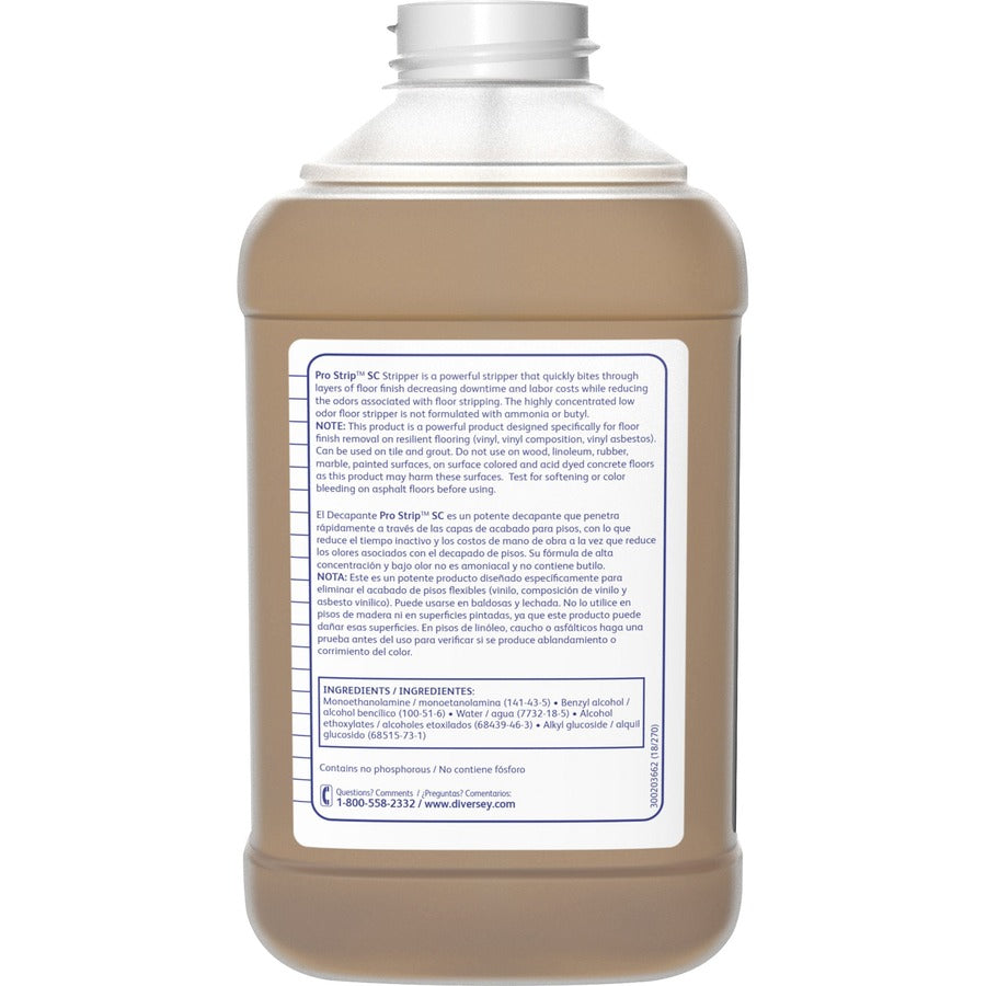Diversey Pro Strip SC High Efficiency Floor Stripper - Concentrate - 84.5 fl oz (2.6 quart) - Solvent ScentBottle - 2 / Carton - Low Odor, No-mess, Non Ammoniated, Butyl-free - Amber