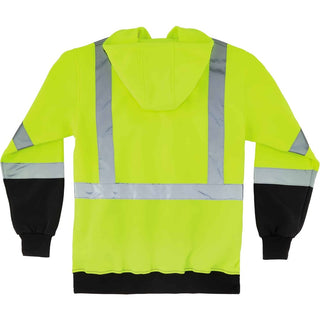 GloWear 8372 ZipUp HiVis Class 3 Zip Hood Sweatshirt w/ Black Bottom, Polar Fleece, Lime, Medium, Ships in 1-3 Business Days