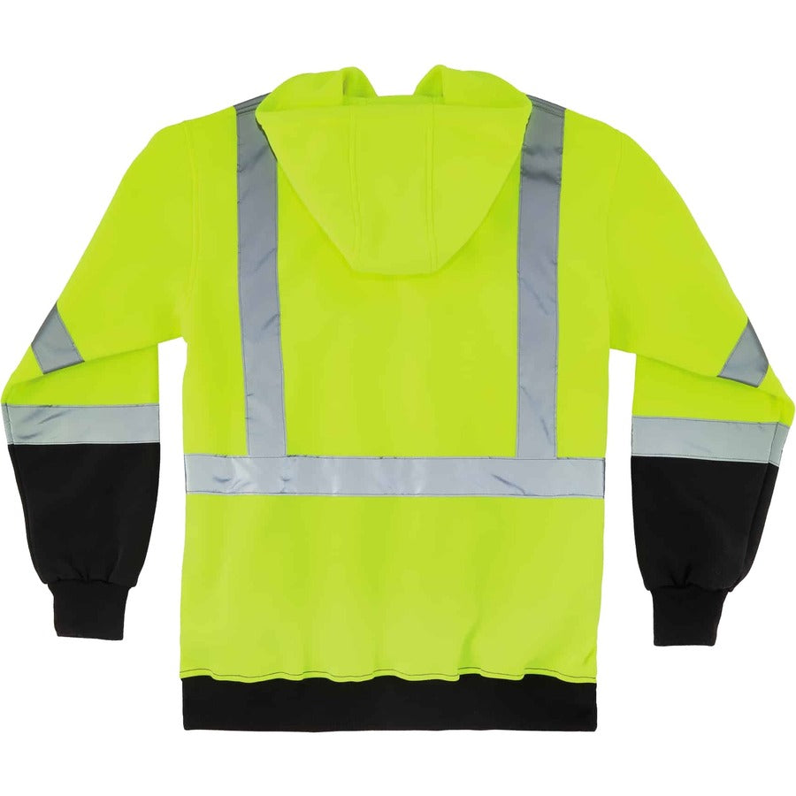 GloWear 8372 ZipUp HiVis Class 3 Zip Hood Sweatshirt w/ Black Bottom, Polar Fleece, Lime, Medium, Ships in 1-3 Business Days