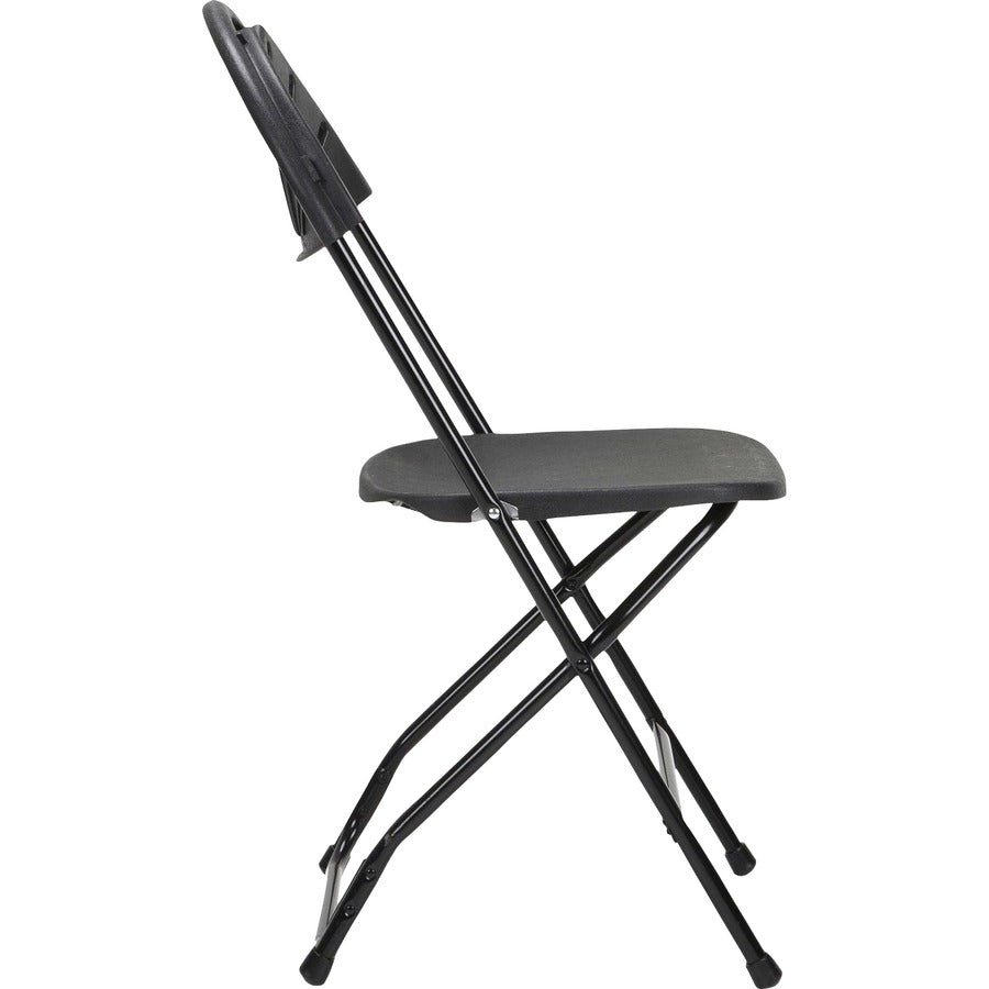 Dorel Zown Premium Fan Back Folding Chair - Black Seat - Black Polyethylene Back - Black Powder Coated Steel Frame - Four-legged Base - 8 / Carton