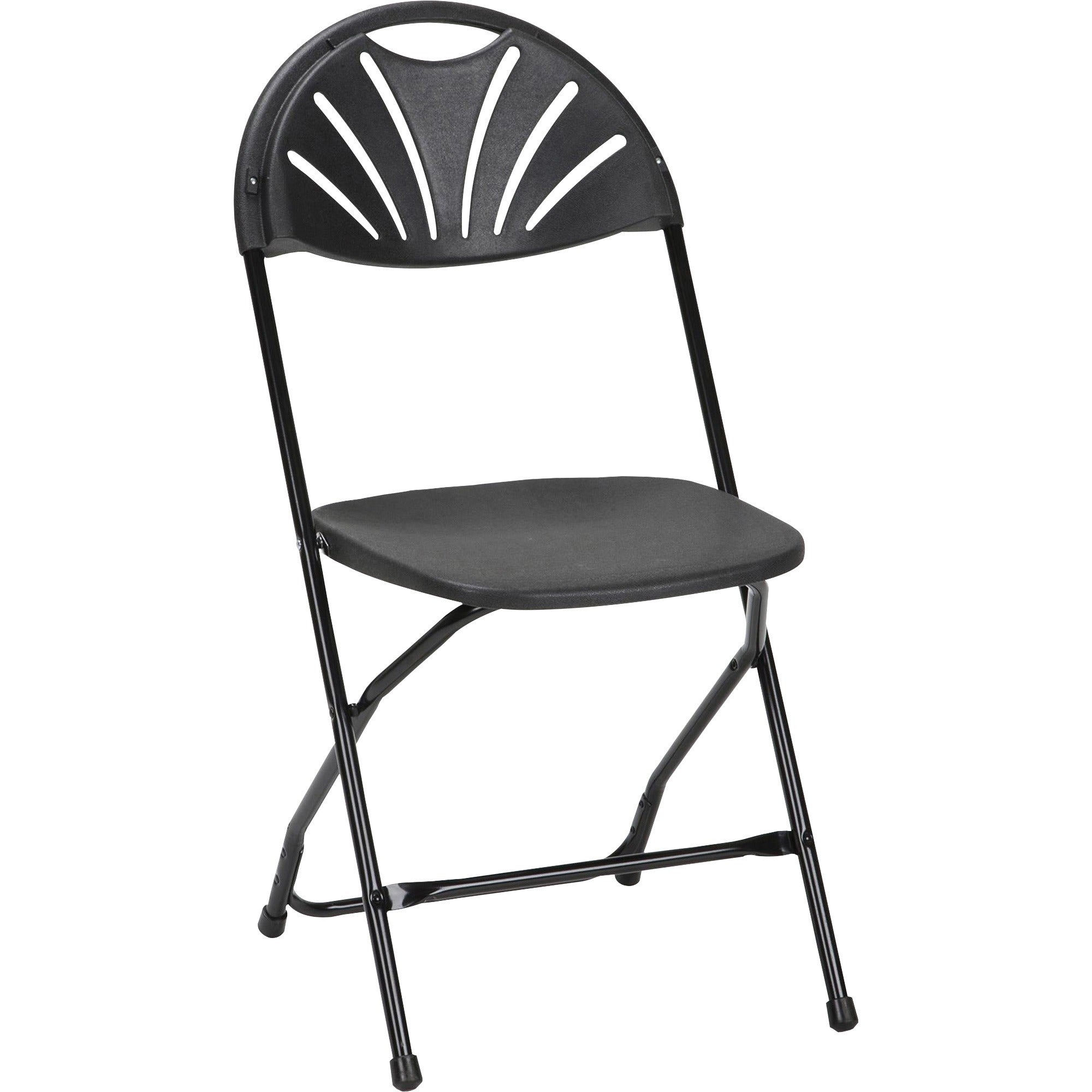 Dorel Zown Premium Fan Back Folding Chair - Black Seat - Black Polyethylene Back - Black Powder Coated Steel Frame - Four-legged Base - 8 / Carton - 1