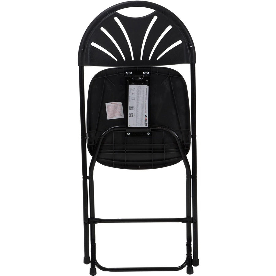 Dorel Zown Premium Fan Back Folding Chair - Black Seat - Black Polyethylene Back - Black Powder Coated Steel Frame - Four-legged Base - 8 / Carton