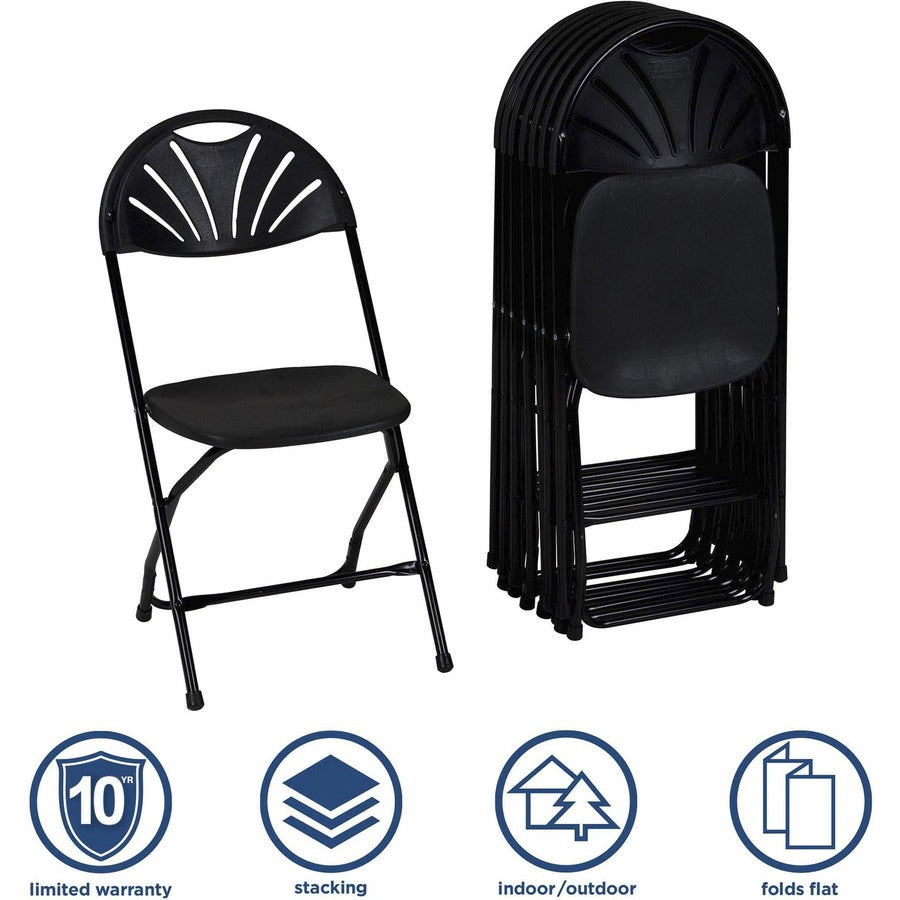 Dorel Zown Premium Fan Back Folding Chair - Black Seat - Black Polyethylene Back - Black Powder Coated Steel Frame - Four-legged Base - 8 / Carton