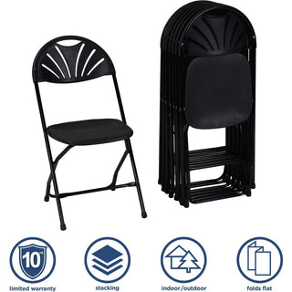 Dorel Zown Premium Fan Back Folding Chair - Black Seat - Black Polyethylene Back - Black Powder Coated Steel Frame - Four-legged Base - 8 / Carton
