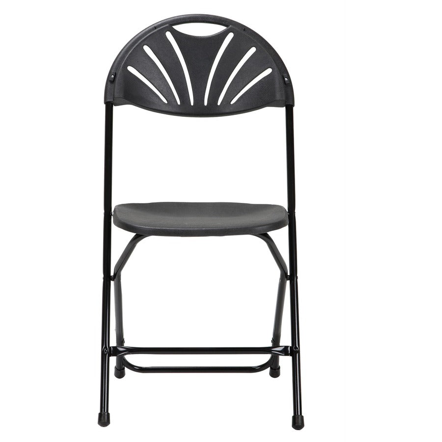 Dorel Zown Premium Fan Back Folding Chair - Black Seat - Black Polyethylene Back - Black Powder Coated Steel Frame - Four-legged Base - 8 / Carton