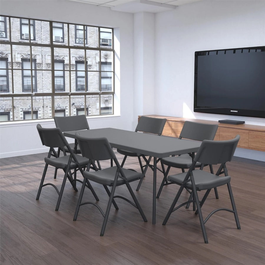Cosco Zown Classic Commercial Resin Folding Chair - Gray Seat - Gray Back - Gray Steel, High Density Resin, High-density Polyethylene (HDPE) Frame - Four-legged Base - 1 Each