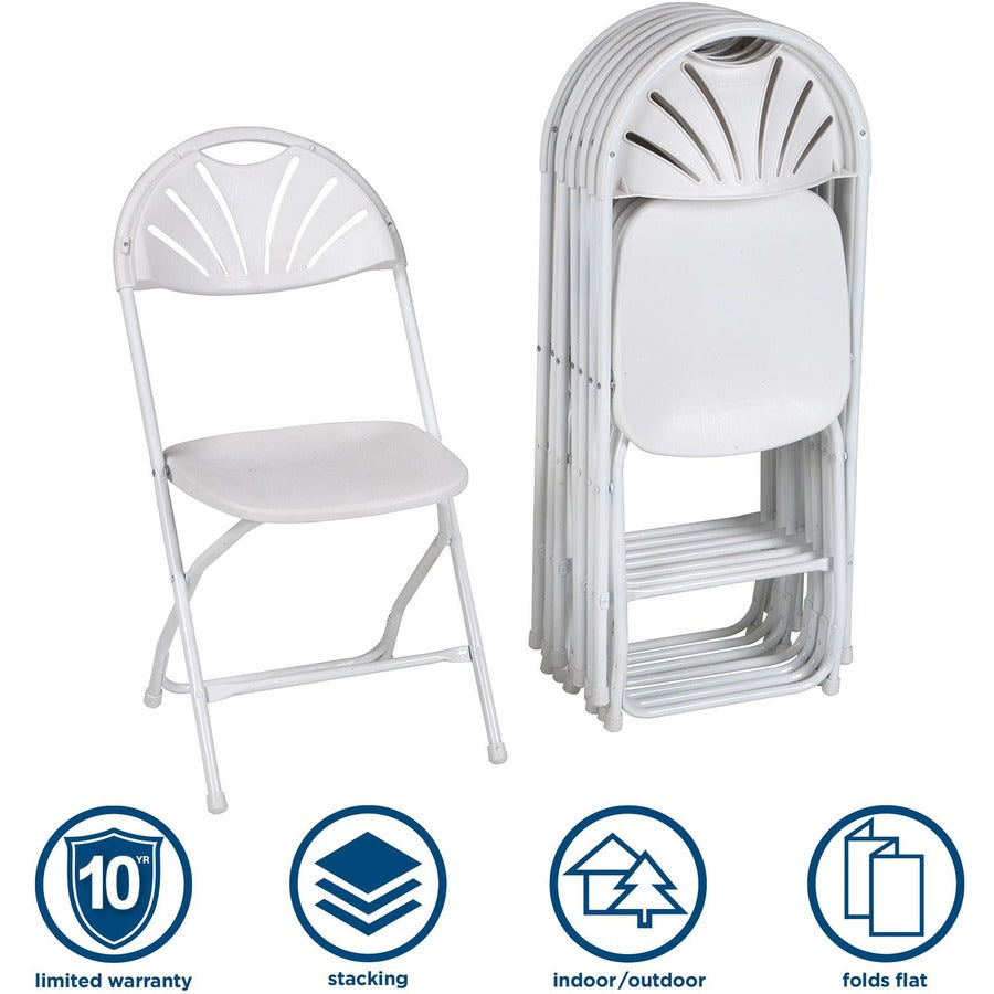 Dorel Zown Premium Fan Back Folding Chair - White Seat - White Polyethylene Back - White Powder Coated Steel Frame - Four-legged Base - 8 / Carton