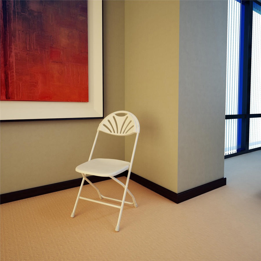 Dorel Zown Premium Fan Back Folding Chair - White Seat - White Polyethylene Back - White Powder Coated Steel Frame - Four-legged Base - 8 / Carton
