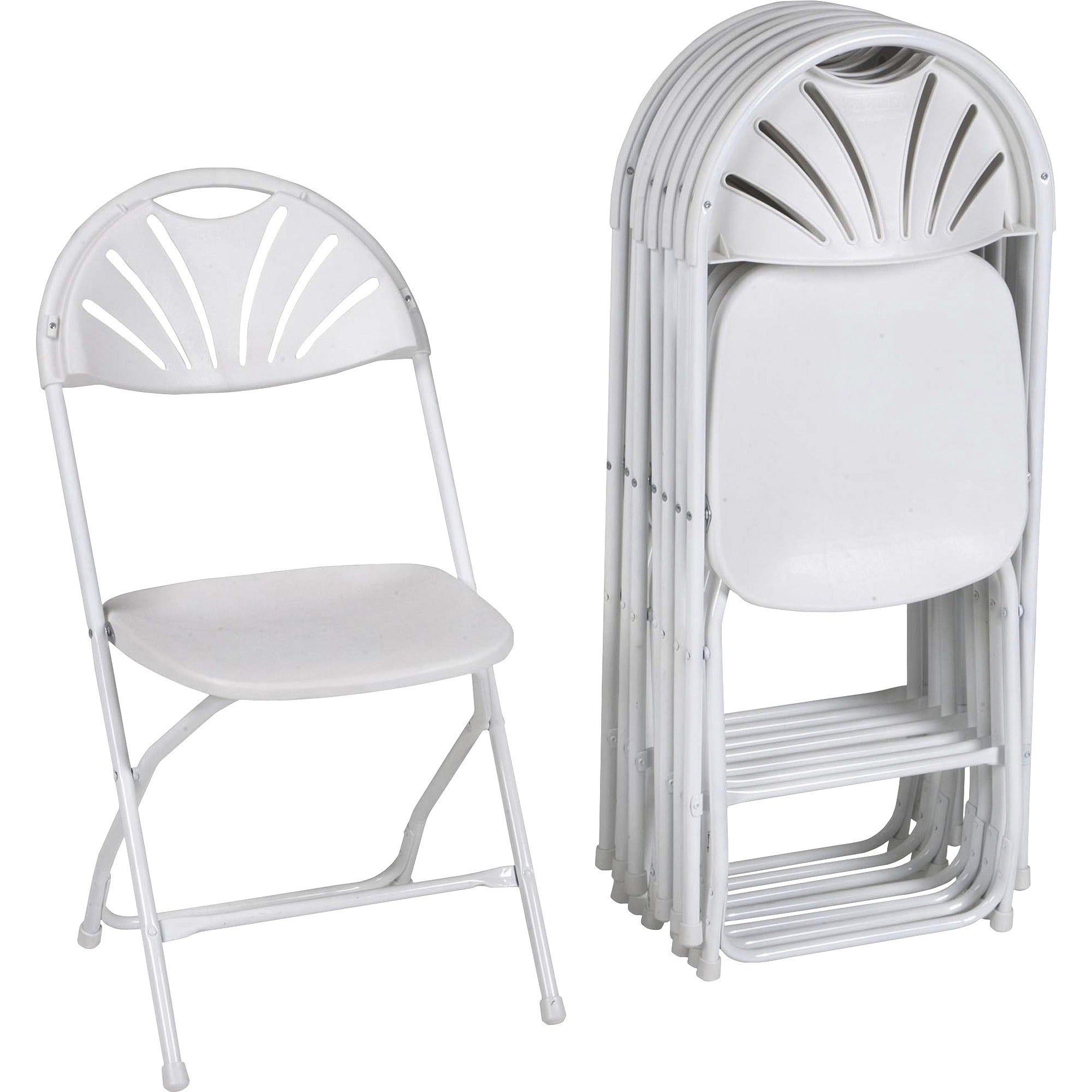 Dorel Zown Premium Fan Back Folding Chair - White Seat - White Polyethylene Back - White Powder Coated Steel Frame - Four-legged Base - 8 / Carton - 1