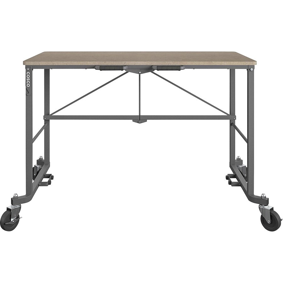 Cosco Smartfold Portable Work Desk Table - For - Table TopRectangle Top - Four Leg Base - 4 Legs - 350 lb Capacity x 51.40" Table Top Width x 26.50" Table Top Depth - 55.45" Height - Assembly Required - Brown - Steel - Medium Density Fiberboard (MDF)