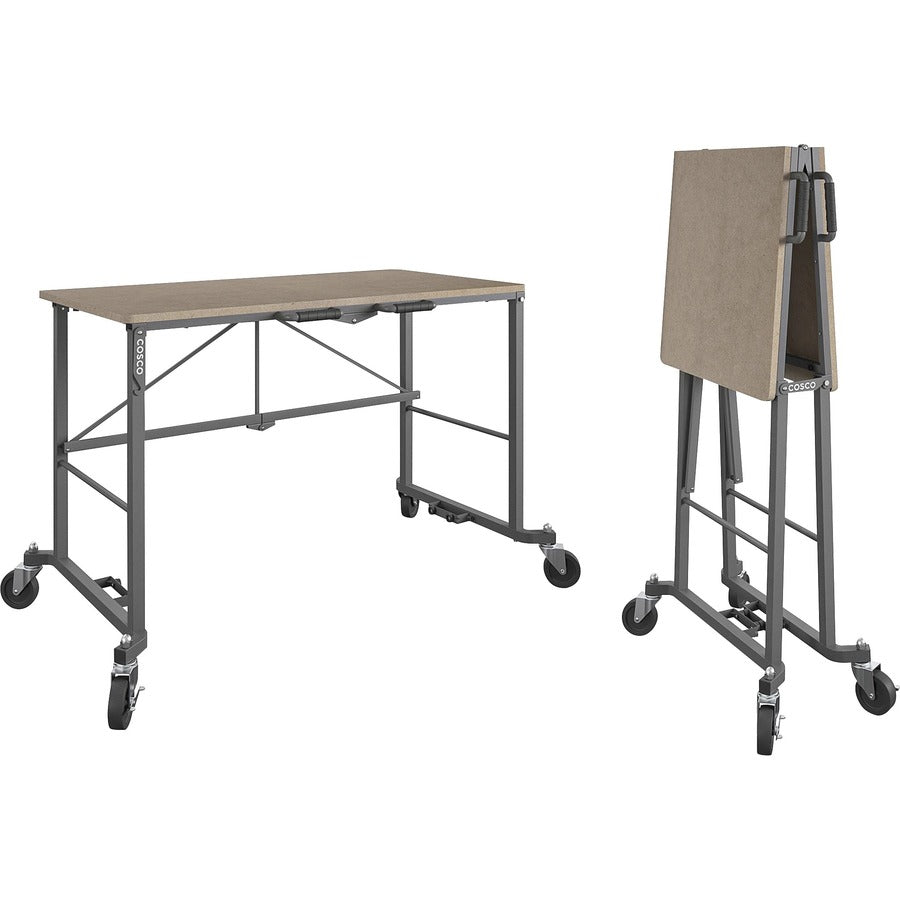 Cosco Smartfold Portable Work Desk Table - For - Table TopRectangle Top - Four Leg Base - 4 Legs - 350 lb Capacity x 51.40" Table Top Width x 26.50" Table Top Depth - 55.45" Height - Assembly Required - Brown - Steel - Medium Density Fiberboard (MDF)