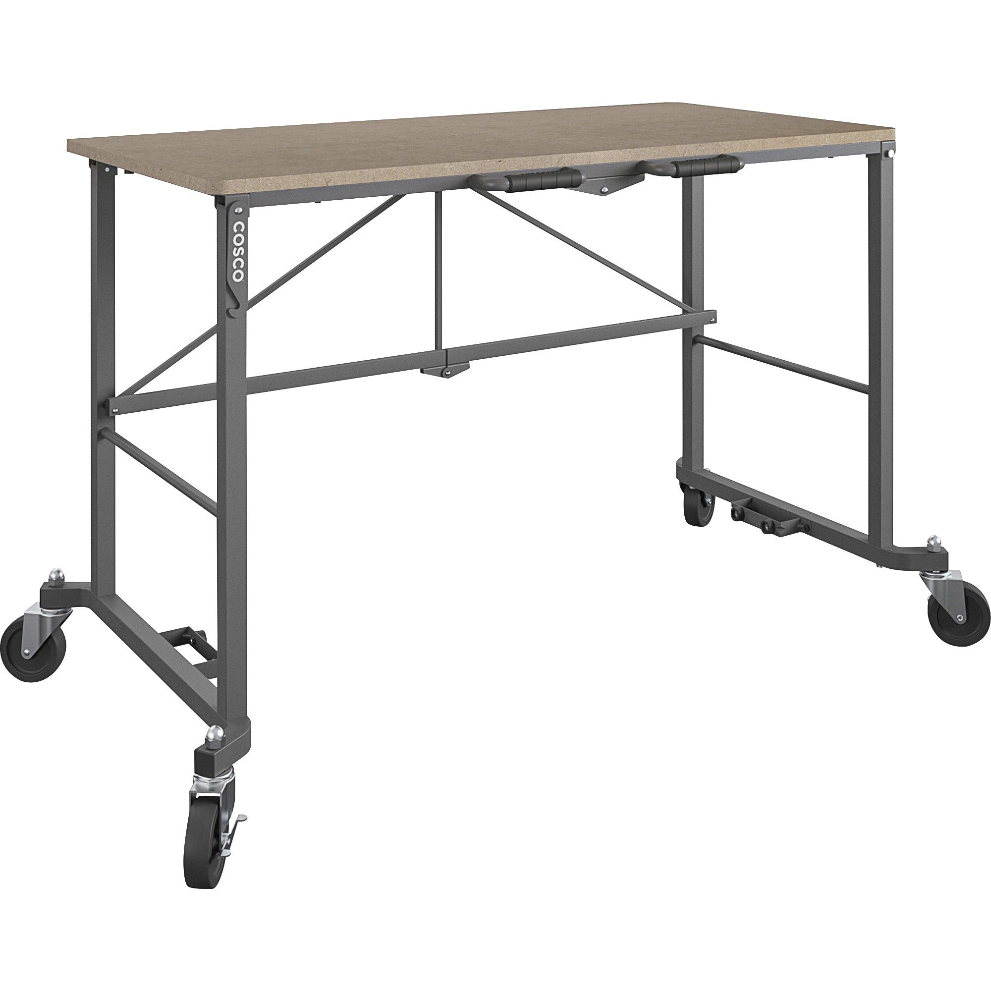 Cosco Smartfold Portable Work Desk Table - For - Table TopRectangle Top - Four Leg Base - 4 Legs - 350 lb Capacity x 51.40" Table Top Width x 26.50" Table Top Depth - 55.45" Height - Assembly Required - Brown - Steel - Medium Density Fiberboard (MDF)