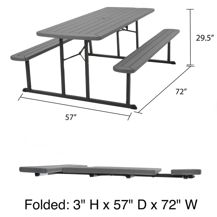 Cosco Folding Picnic Table - For - Table TopTaupe Top - 800 lb Capacity x 72" Table Top Width x 57" Table Top Depth - 29" Height - Wood Grain, Resin Top Material - 1 Each