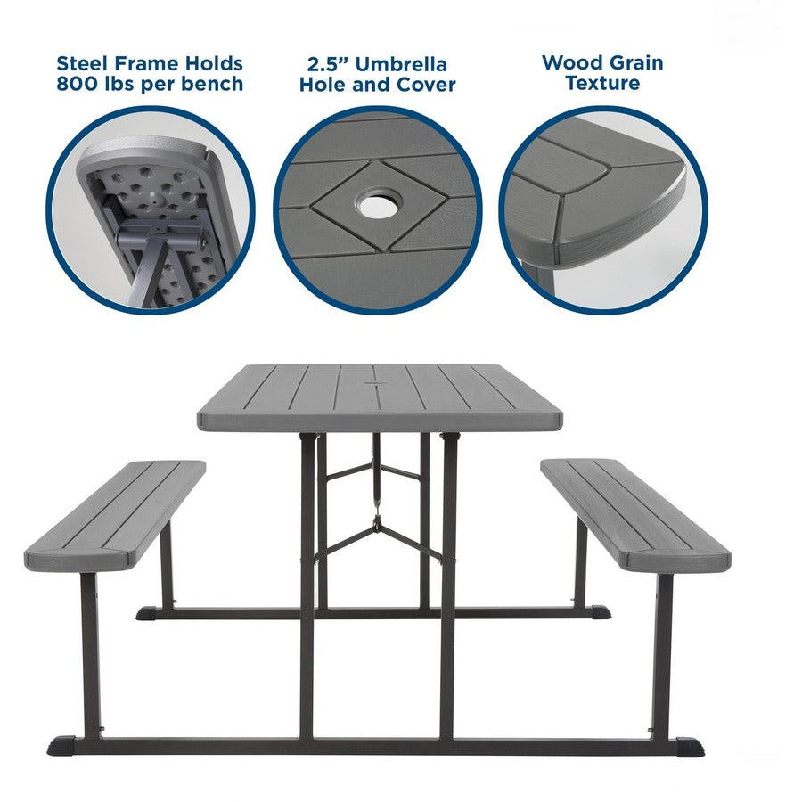Cosco Folding Picnic Table - For - Table TopTaupe Top - 800 lb Capacity x 72" Table Top Width x 57" Table Top Depth - 29" Height - Wood Grain, Resin Top Material - 1 Each