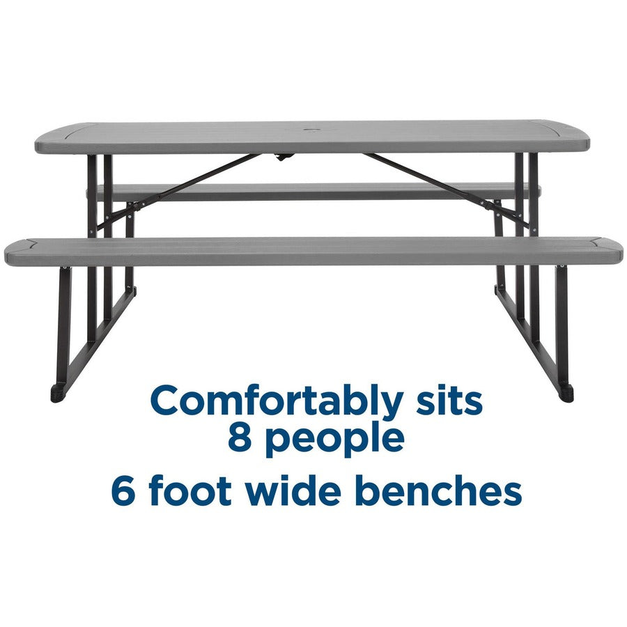 Cosco Folding Picnic Table - For - Table TopTaupe Top - 800 lb Capacity x 72" Table Top Width x 57" Table Top Depth - 29" Height - Wood Grain, Resin Top Material - 1 Each