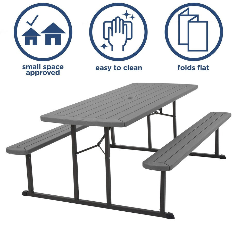 Cosco Folding Picnic Table - For - Table TopTaupe Top - 800 lb Capacity x 72" Table Top Width x 57" Table Top Depth - 29" Height - Wood Grain, Resin Top Material - 1 Each